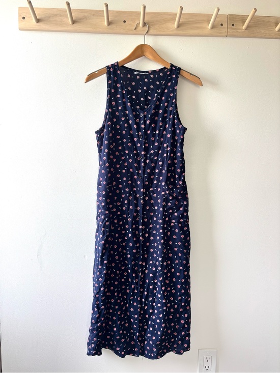 Vintage Dresses & Skirts - Vintage Navy Sleeveless Floral Midi Dress